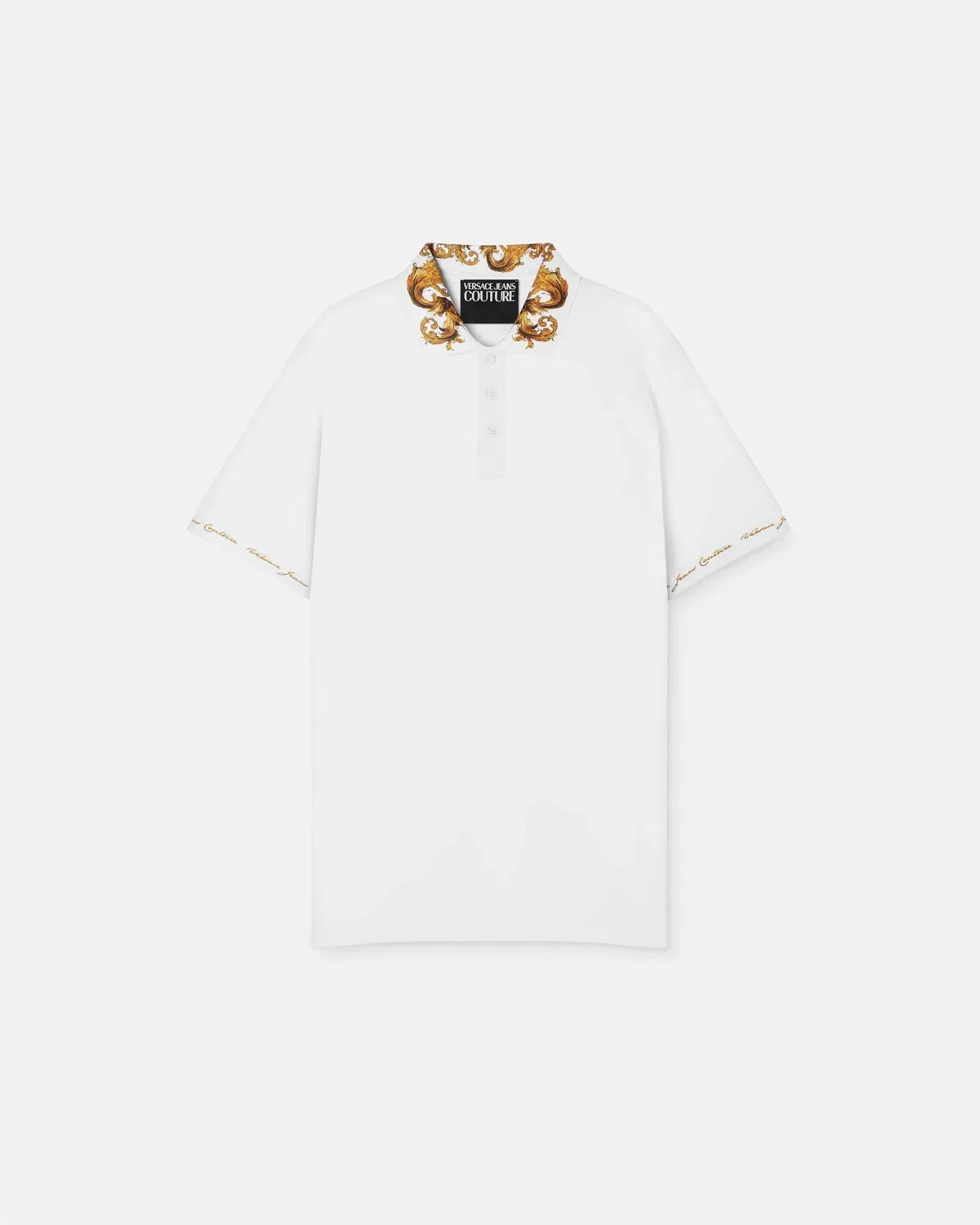 Поло из хлопкового пике с принтом VERSACE, белый