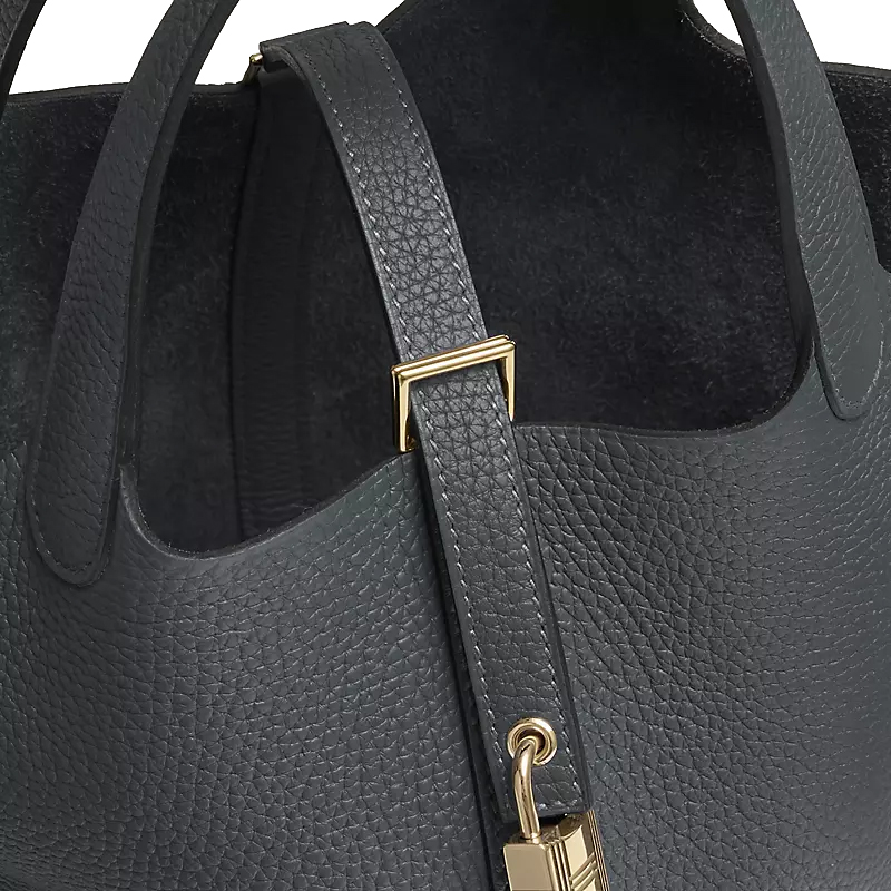 HERMES Пикотин лок из кожи клеменс бык, ведро, женская сумка H0 туманно-серый — фото 4