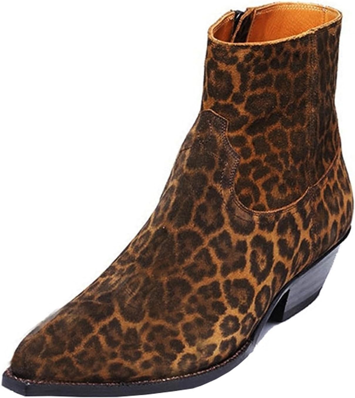 

Мужские ботинки Chelsea Santimon из верхнего слоя кожи - замшево-кожаные модельные ботинки с низким кубинским каблуком и боковой молнией для повседневной носки, вечеринок, родео и диско, Leopard