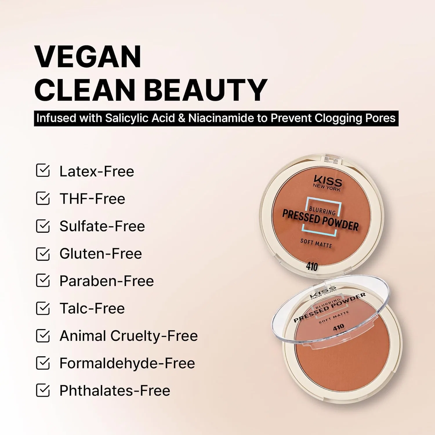 Пудра компактная матовая Kiss New York Soft Matte Press Powder Deep Honey с кистью, 7.9 г — фото 2