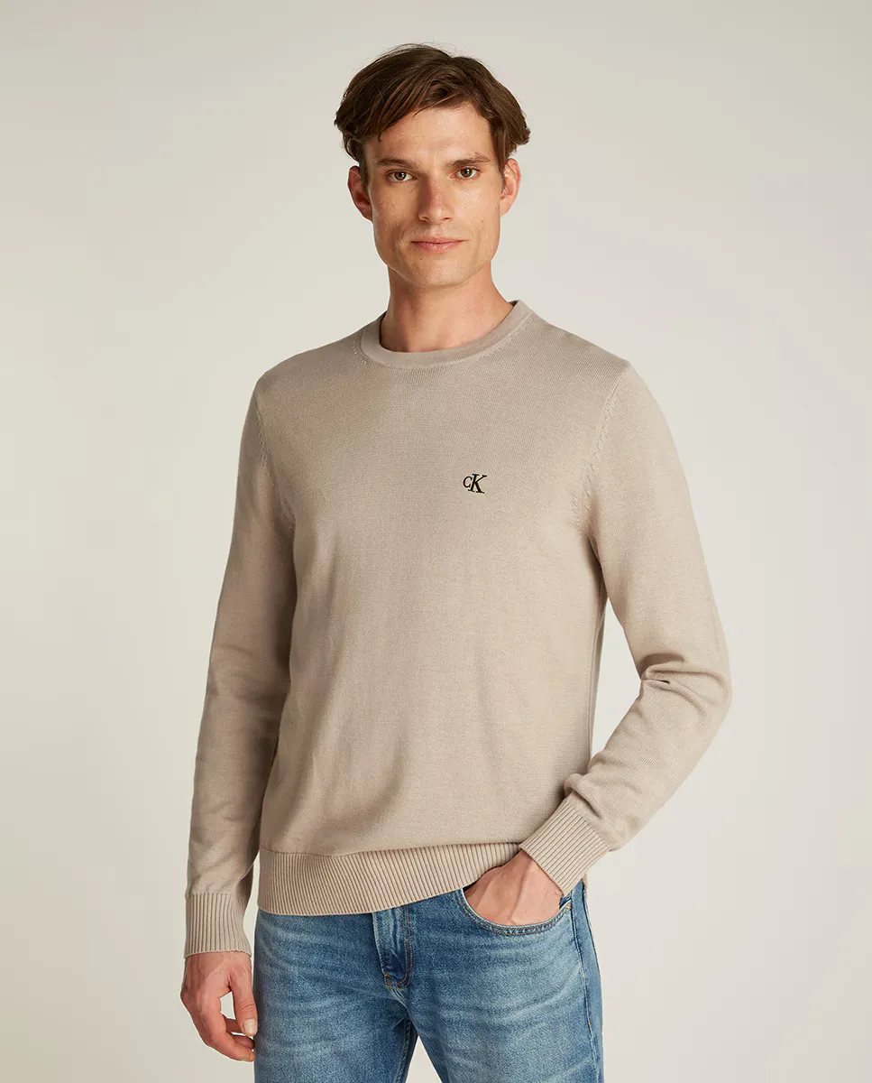 

Мужской свитер с круглым вырезом и монограммой Calvin Klein Jeans, темно-серый