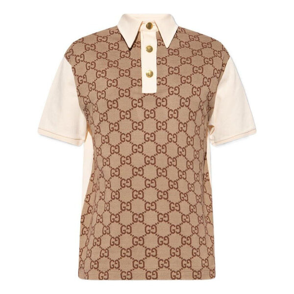 

Рубашка поло jumbo gg cotton silk jacquard polo 'beige ebony' Gucci, бежевый