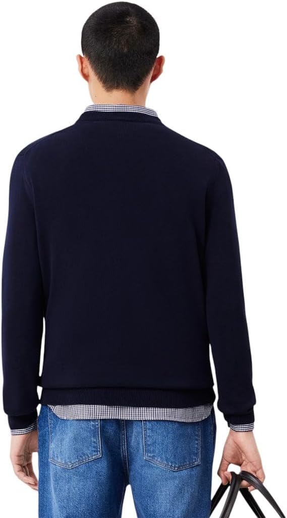 Lacoste мужской свитер с длинным рукавом, прямой крой, V-образный вырез, из органического хлопка, Navy Blue — фото 3