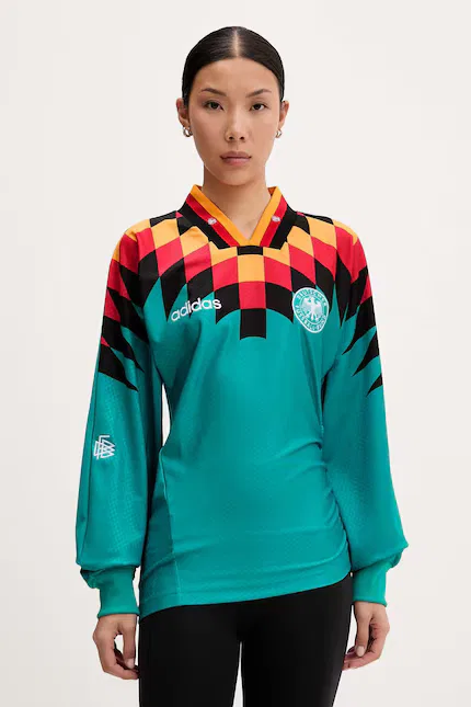 Лонгслив с декольте в сereк Germany Adidas Originals, бирюзовый