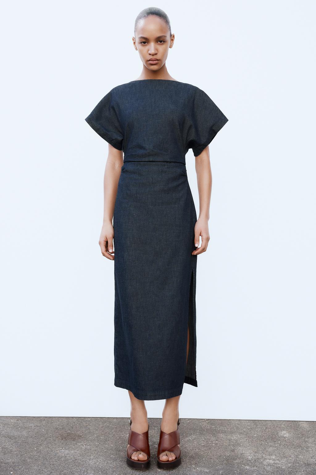 

Драпированное платье миди ZARA, цвет Indigo