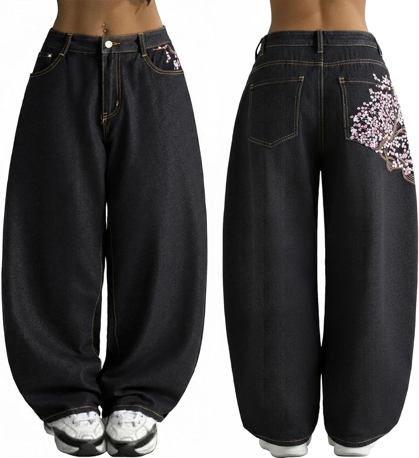 

Emmiol Women Y2K 90S Hip Hop Baggy Jeans Boyfriend Wide Leg Denim Pants Mid-High Rise