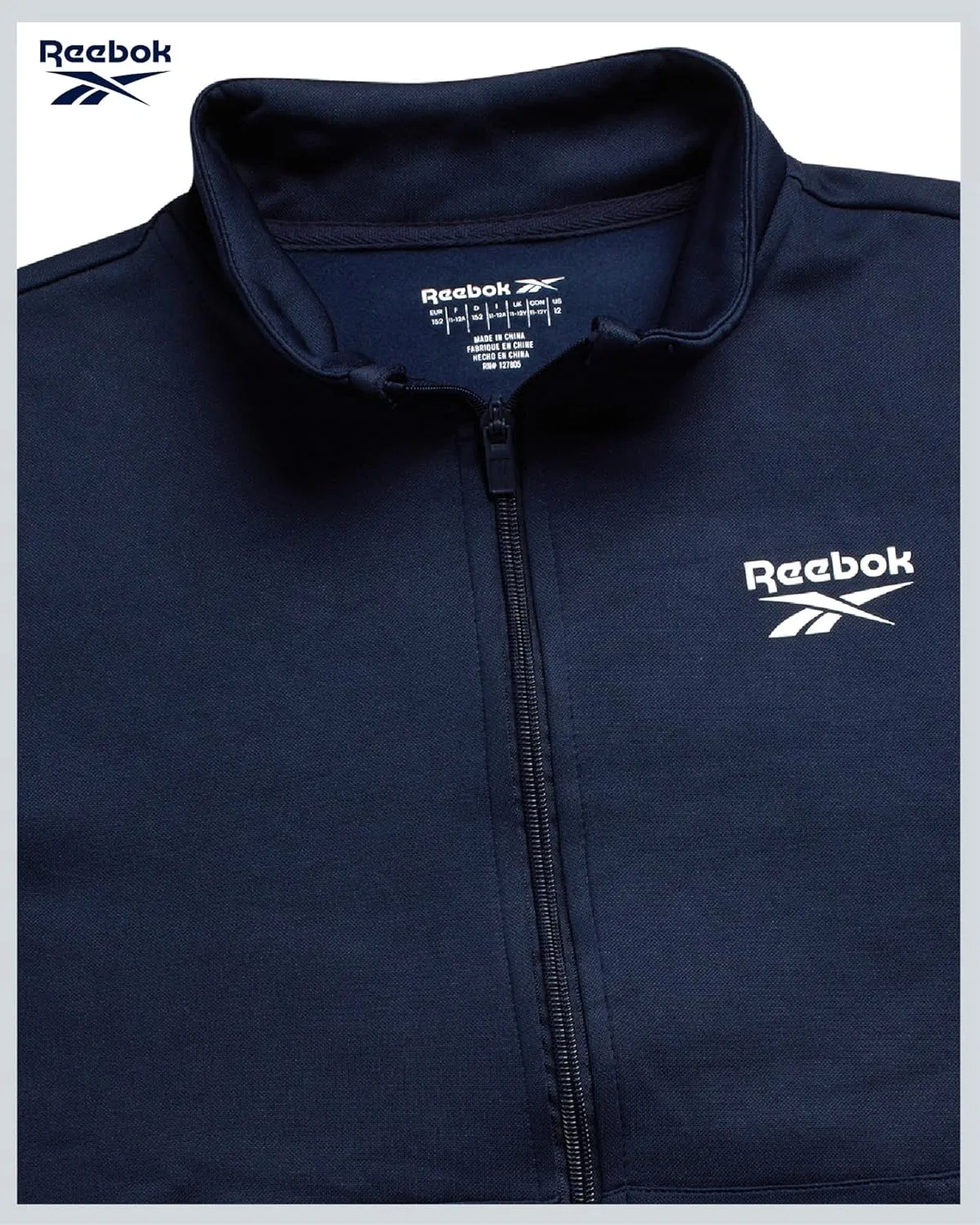 Детский спортивный костюм Reebok для мальчиков - комплект из двух предметов: спортивные трикотажные джоггеры, куртка на молнии с флисовой подкладкой и спортивные штаны для активного отдыха, Vector Navy Blue — фото 4