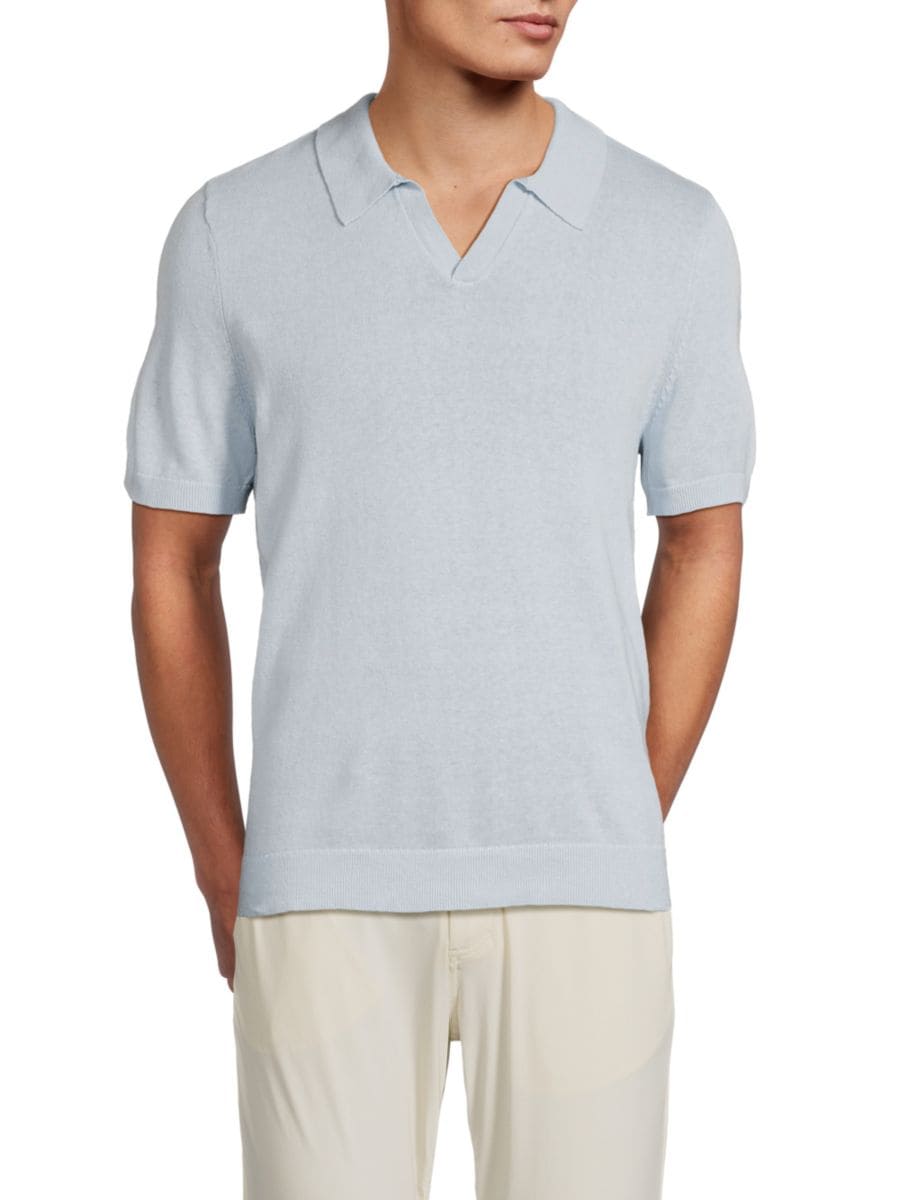 

Рубашка-поло с воротником-стойкой из льна Saks Fifth Avenue, цвет Pale Blue