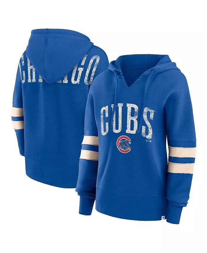 

Женская толстовка с капюшоном Royal Distressed Chicago Cubs Bold Move Notch Neck Fanatics