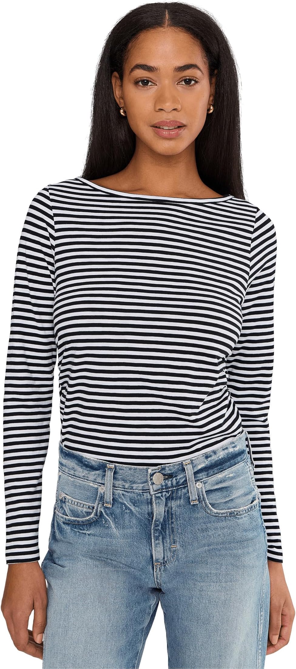 

Женский топ с длинными рукавами, сборками по бокам и полосками Madewell, Jet Black