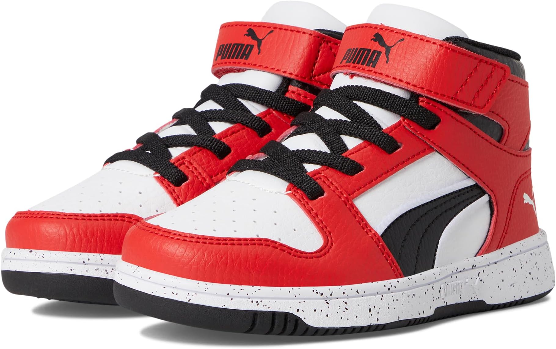 

Кроссовки PUMA Kids Rebound Layup Mid Hook And Loop Shoes, цвет White/Black/For All Time Red