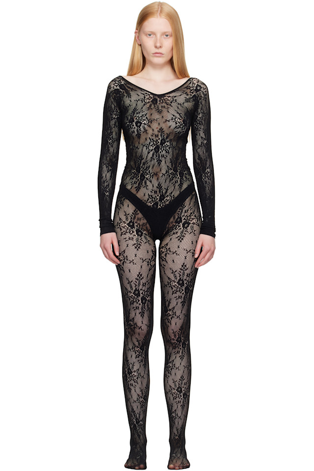 

Розовый кружевной комбинезон Swedish Stockings, черный