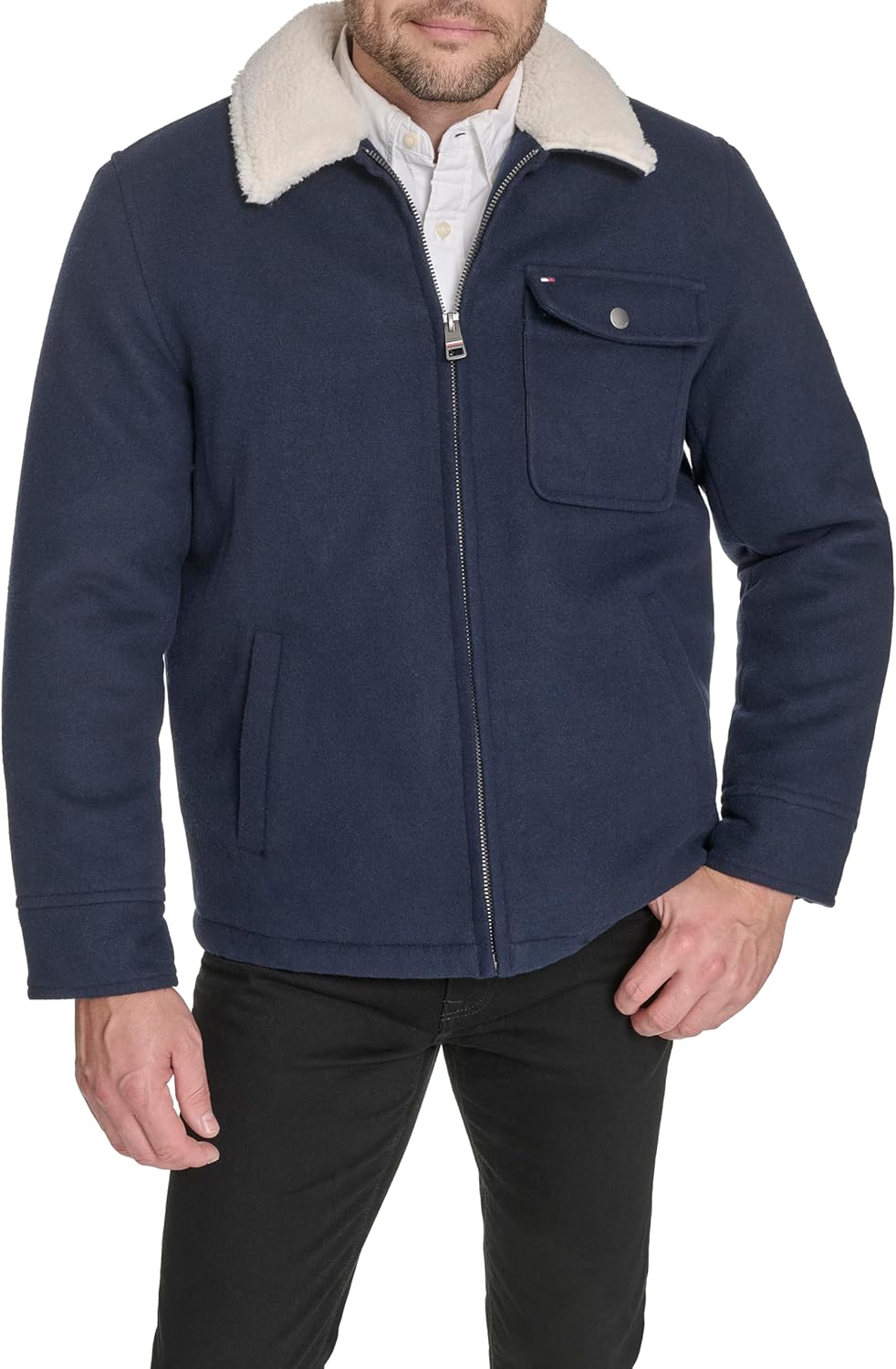 

Мужская куртка Tommy Hilfiger из смеси шерсти с воротником из шерпы, Navy