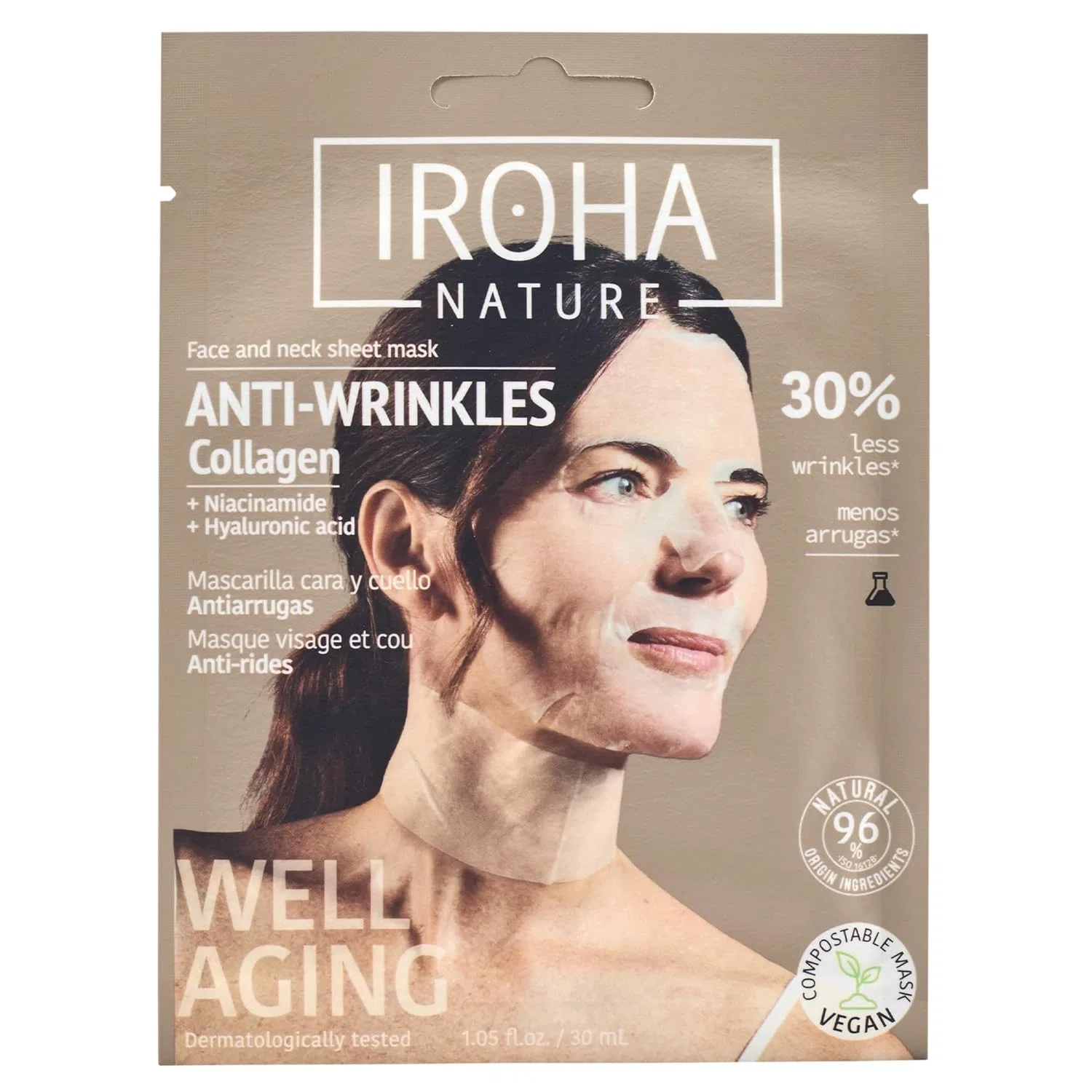 Маска для лица Iroha Nature — Антивозрастная и шеи с коллагеном и гиалуроном от, 30 мл