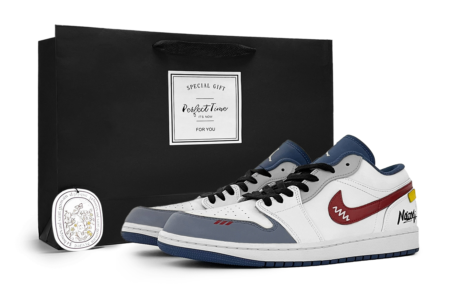 

Jordan Винтажные баскетбольные кроссовки Air 1 мужские низкие бело-сине-красные, цвет White