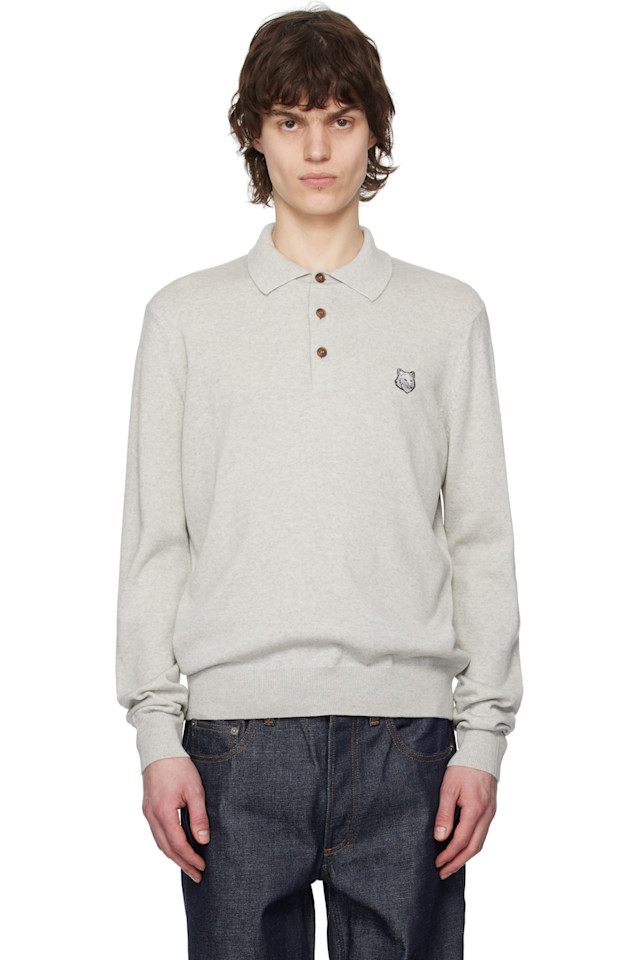 

Поло с нашивкой в виде головы лисы Bold fox Maison Kitsuné, серый