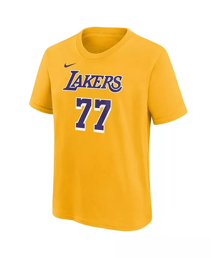 Футболка с именем и номером игрока Los Angeles Lakers Луки Дончича в золотом цвете для мальчиков и девочек Nike — фото 3