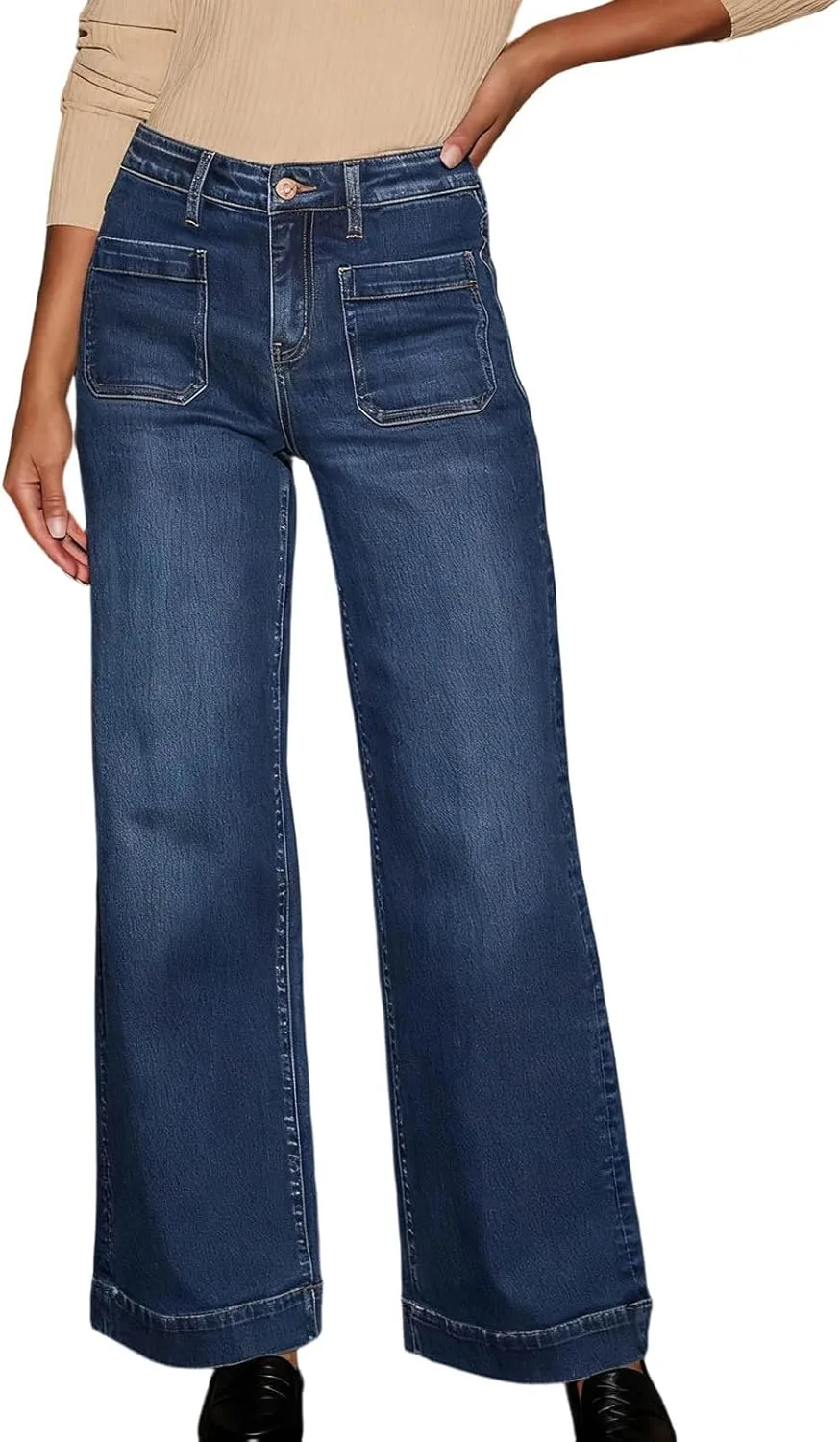 Женские джинсы Wide Leg с высокой посадкой, прямые, эластичные