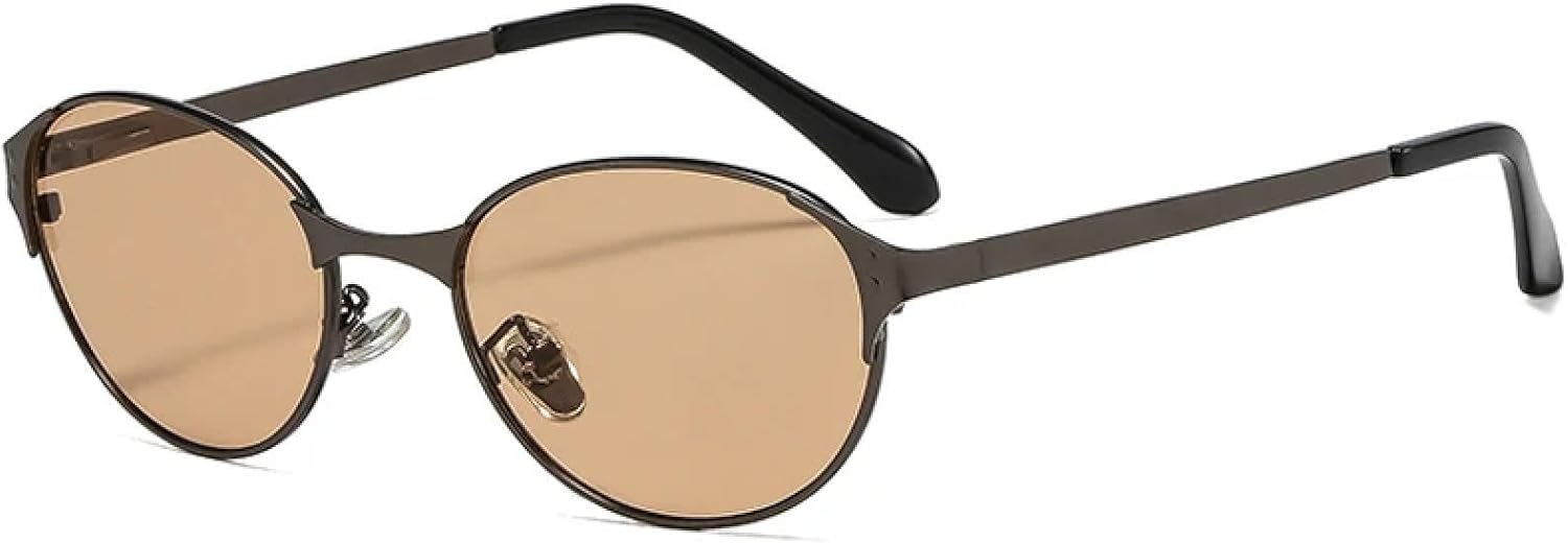 

Модные овальные солнцезащитные очки в стиле металл-панк для женщин, роскошные солнцезащитные очки для мужчин, для активного отдыха, путешествий и вождения, женские очки с защитой от УФ-излучения UV400 TKKTLLT, Gun Tea