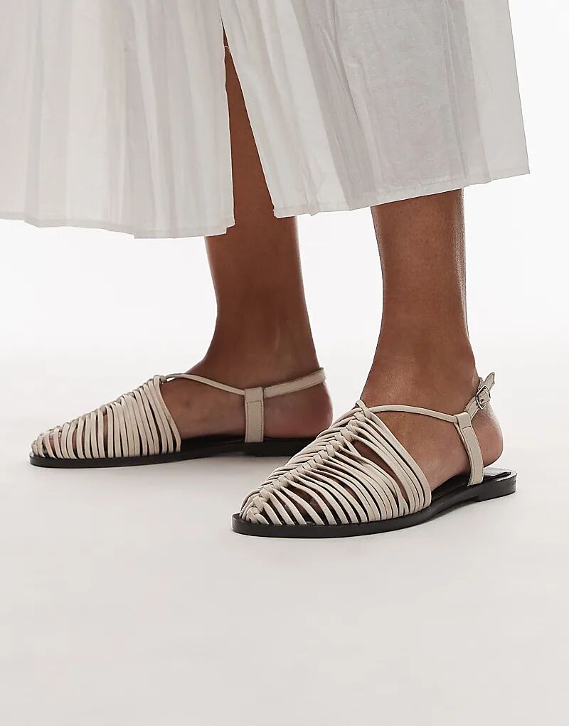 Туфли Topshop Aidan из кожи с плетением и шнуровкой, бежевого цвета