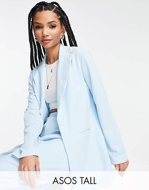 

Голубой трикотажный пиджак с напуском ASOS DESIGN Tall