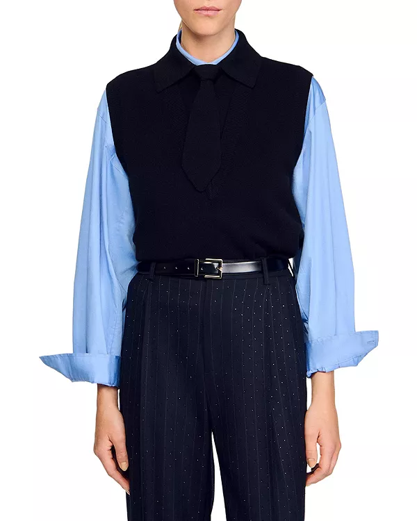 

Свитер с завязанным шеей Sandro, черный