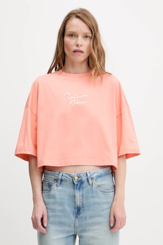 

Хлопковая футболка Calvin Klein Jeans, оранжевый
