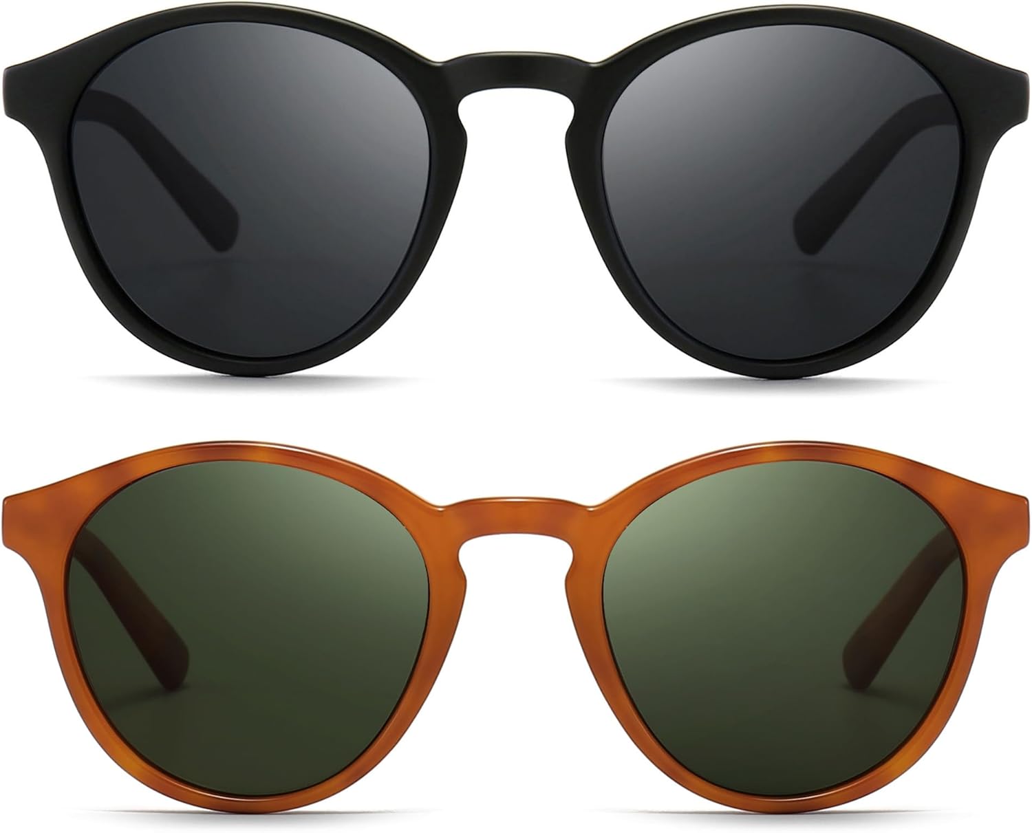 

Солнцезащитные очки SUNGAIT Classic Vintage круглые поляризованные для женщин и мужчин, в стиле ретро, ​​с защитой от ультрафиолета UV400, 2 Pack (Polarized): Black/Grey+ Orange Tortoise/Green