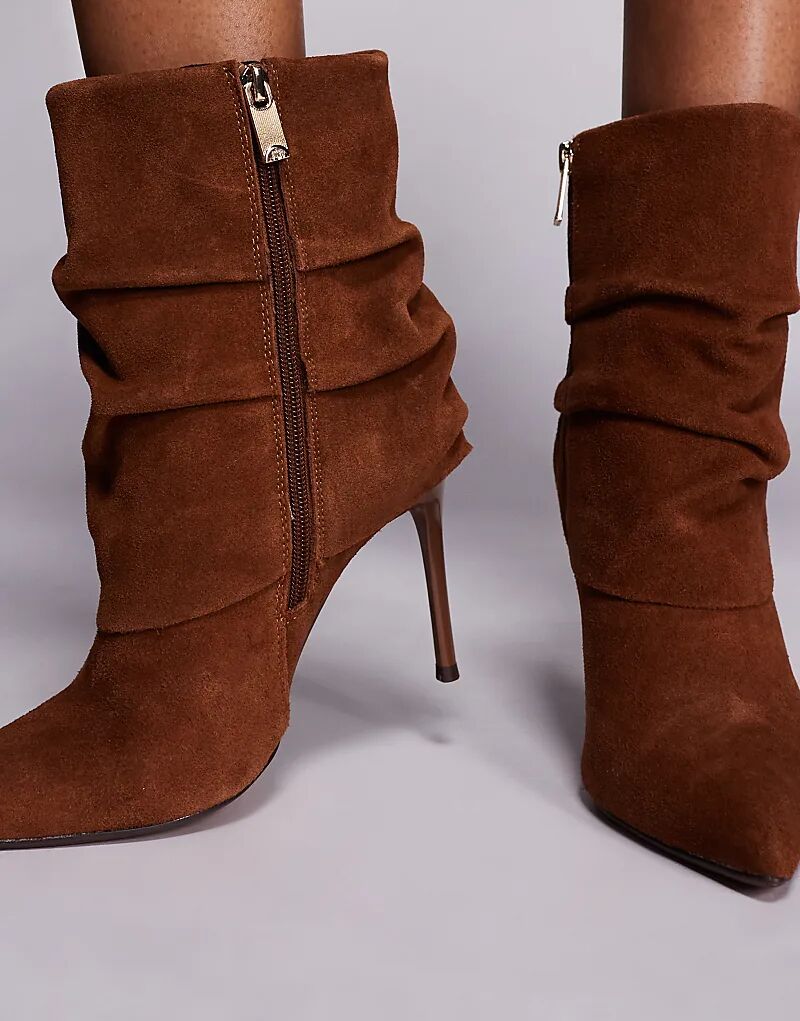Ботильоны River Island из замши с отворотами коричневого цвета — фото 3