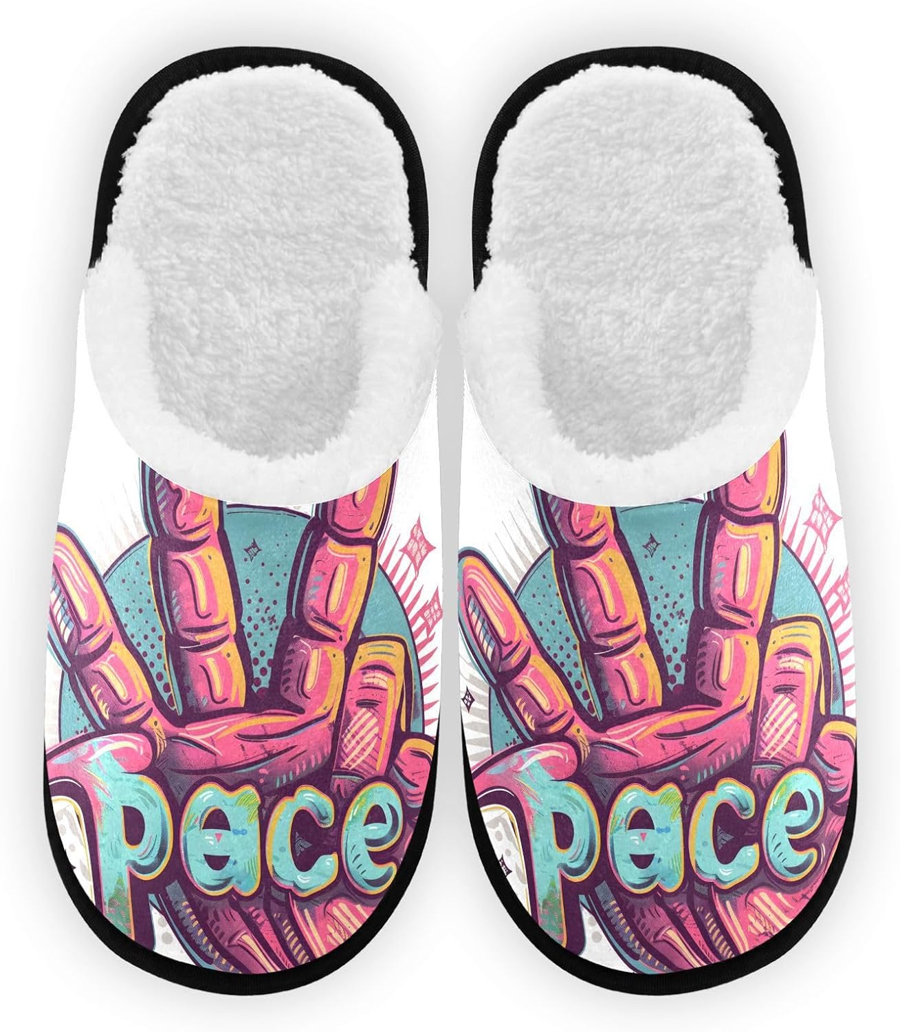 

FENOCHE Мягкие тапочки «Мир и любовь» для женщин и мужчин, теплые, удобные, для путешествий и спа-процедур, нескользящие домашние тапочки, Multicolor
