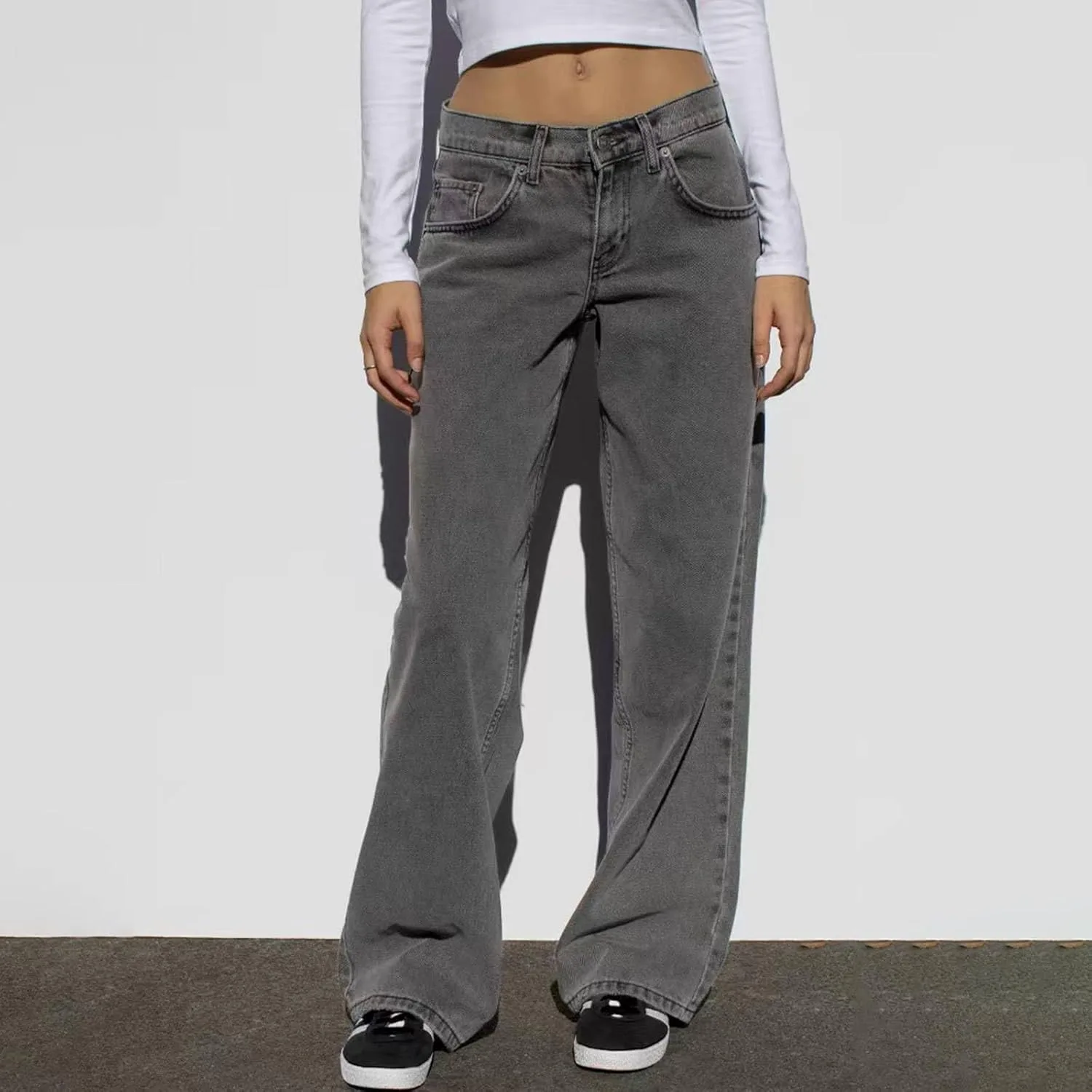 Прямые джинсы для женщин, High Waisted, Wide Leg, Loose — фото 2
