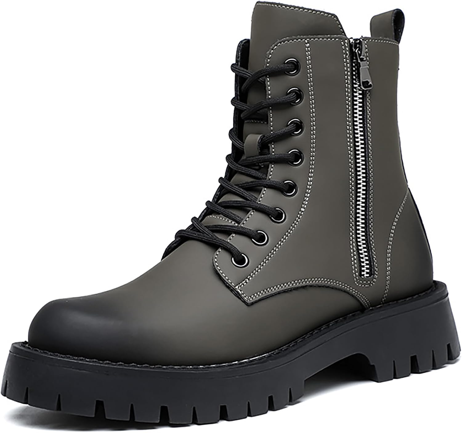 

Мужские кожаные платформенные ботинки на шнуровке, боевые стиль, модный дизайн с круглым носком Wvbvlo, светло-зеленый