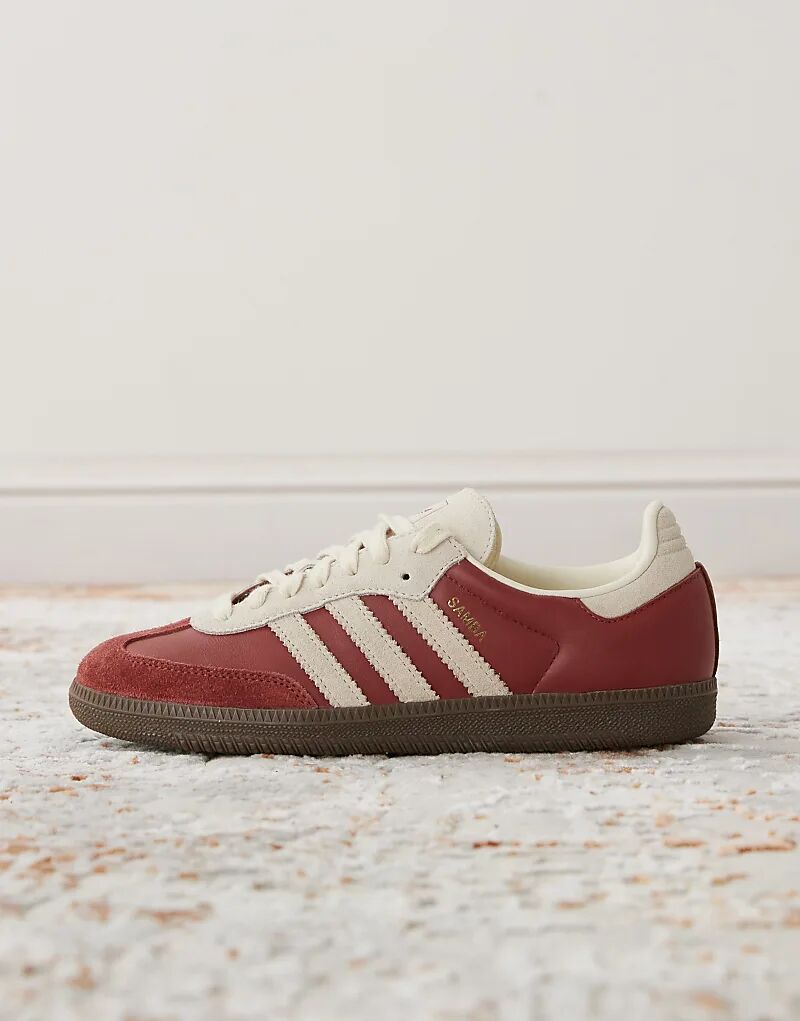 Кроссовки Samba OG бордового и бежевого цветов adidas Originals — фото 2