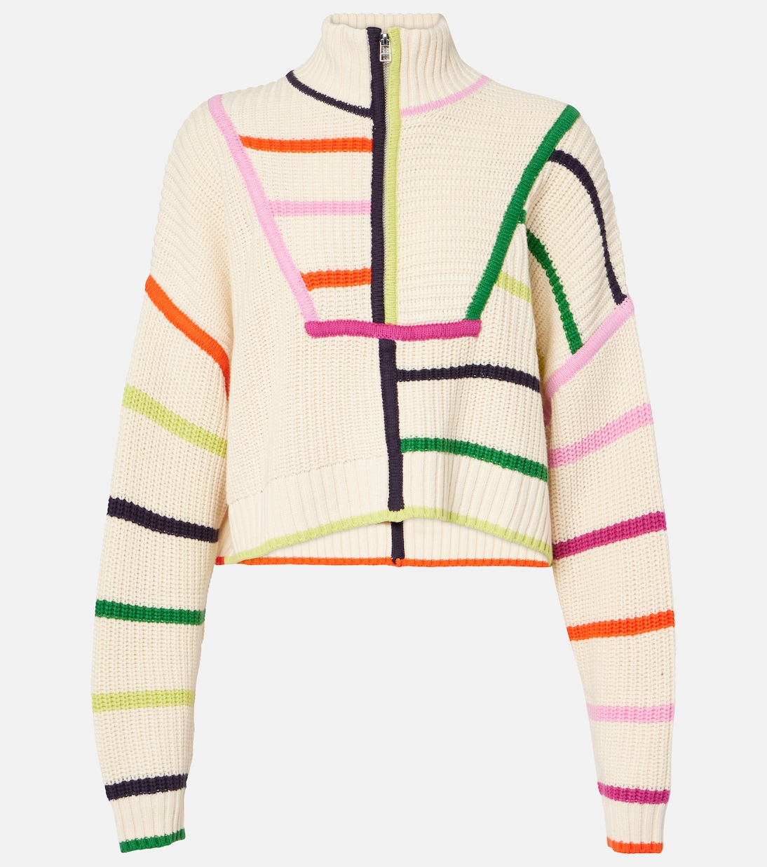 

Хэмптон укороченный свитер из хлопковой смеси Staud, Cream Rainbow Multi
