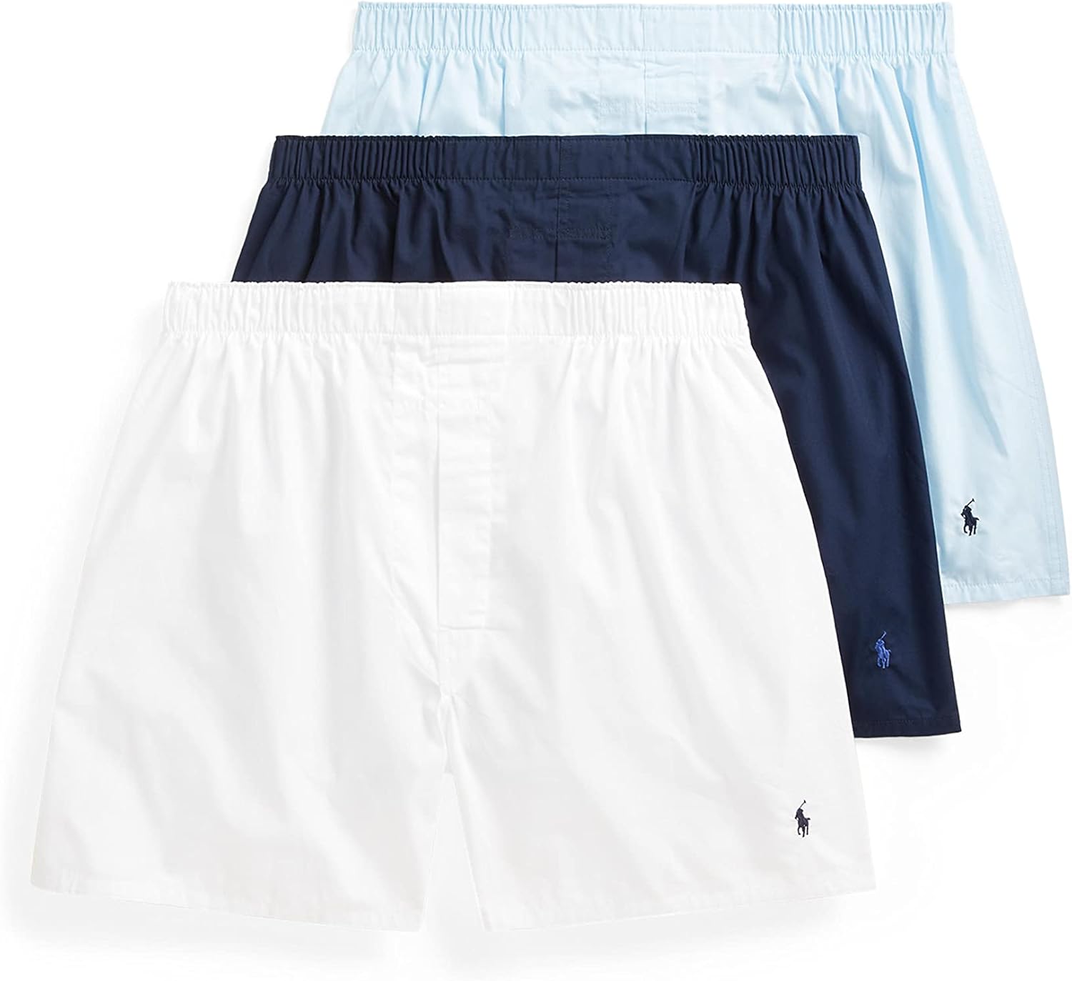 

POLO RALPH LAUREN Мужские классические хлопковые тканые боксеры 3 шт, White/Navy, Light Blue/Navy, Navy/Royal - 3 Pack