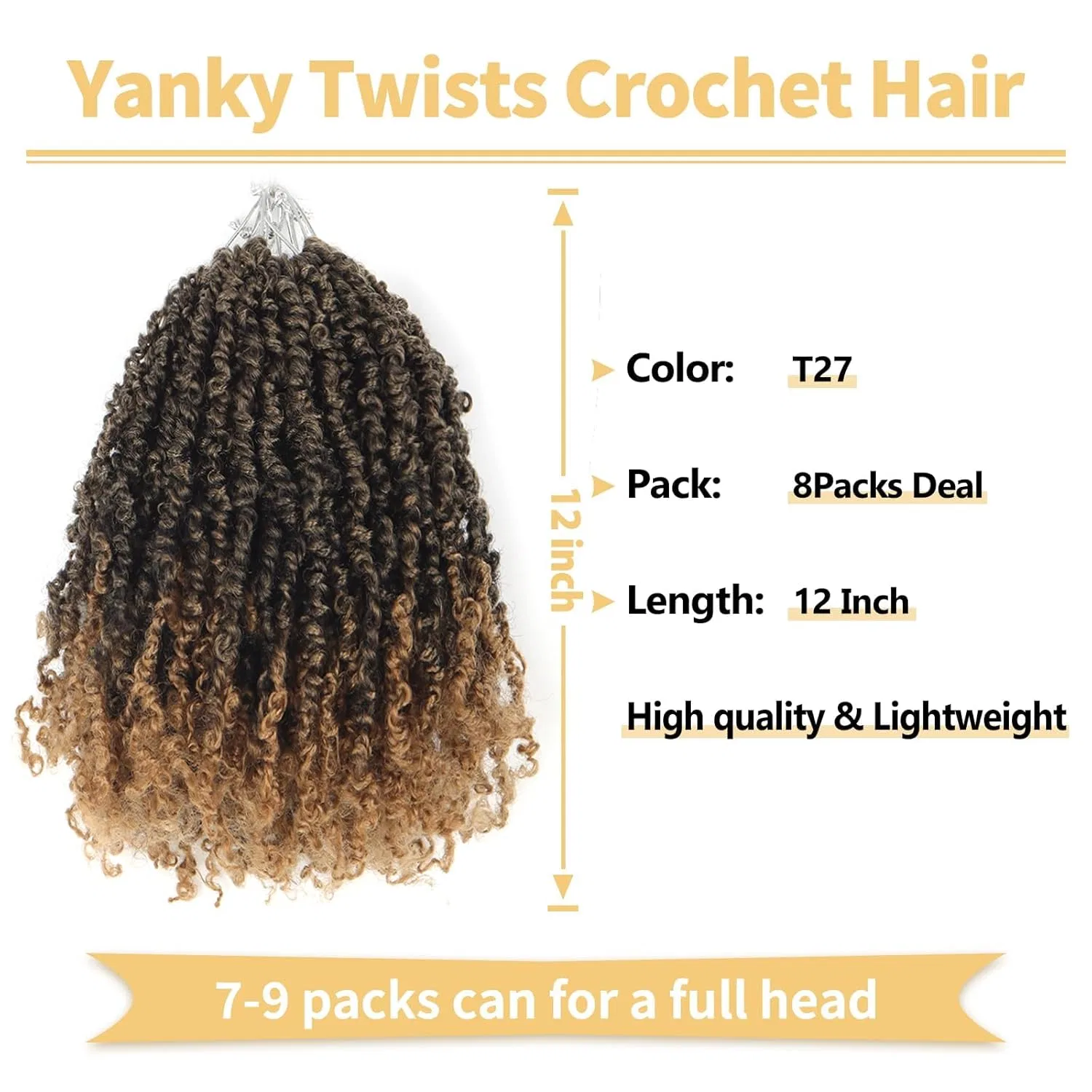 Искусственные волосы Yanky Twist Crochet Hair для афропричесок Ainimiu, T27-Brown — фото 2