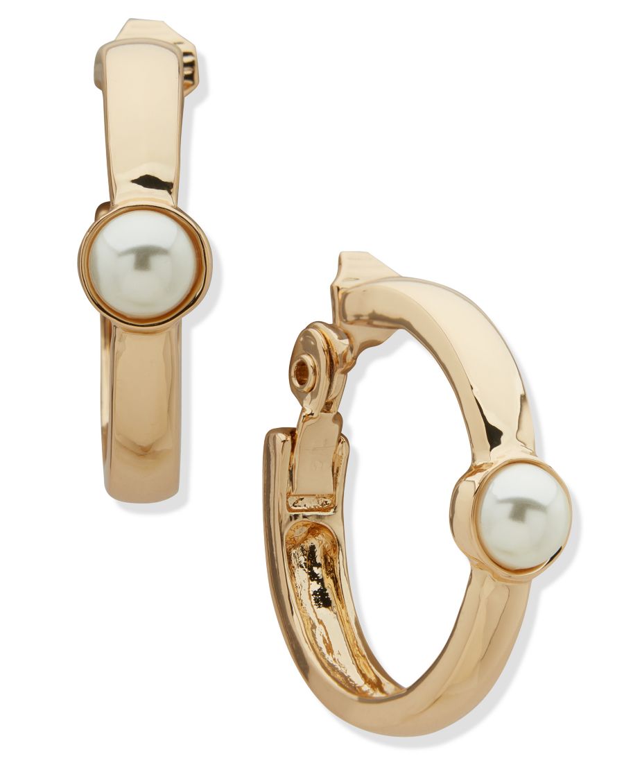 

Металлические серьги-кольца с имитацией жемчуга из стекла Anne Klein, Pearl, Gold Tone