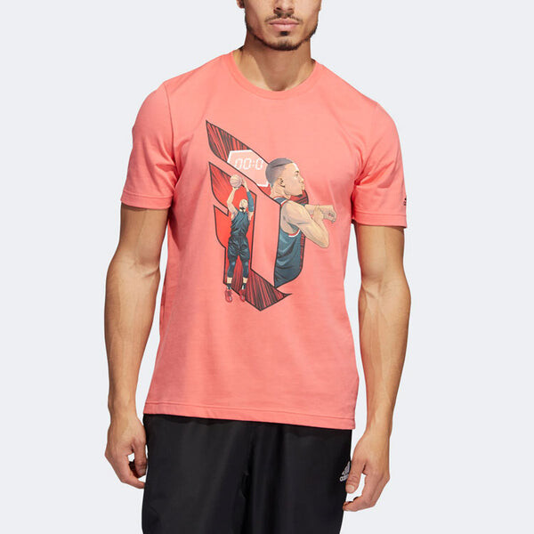 Футболка Adidas Dame Casual Basketball Cartoon Character Sports Round Neck Breathable Short Sleeve Pink, мультиколор — фото 2
