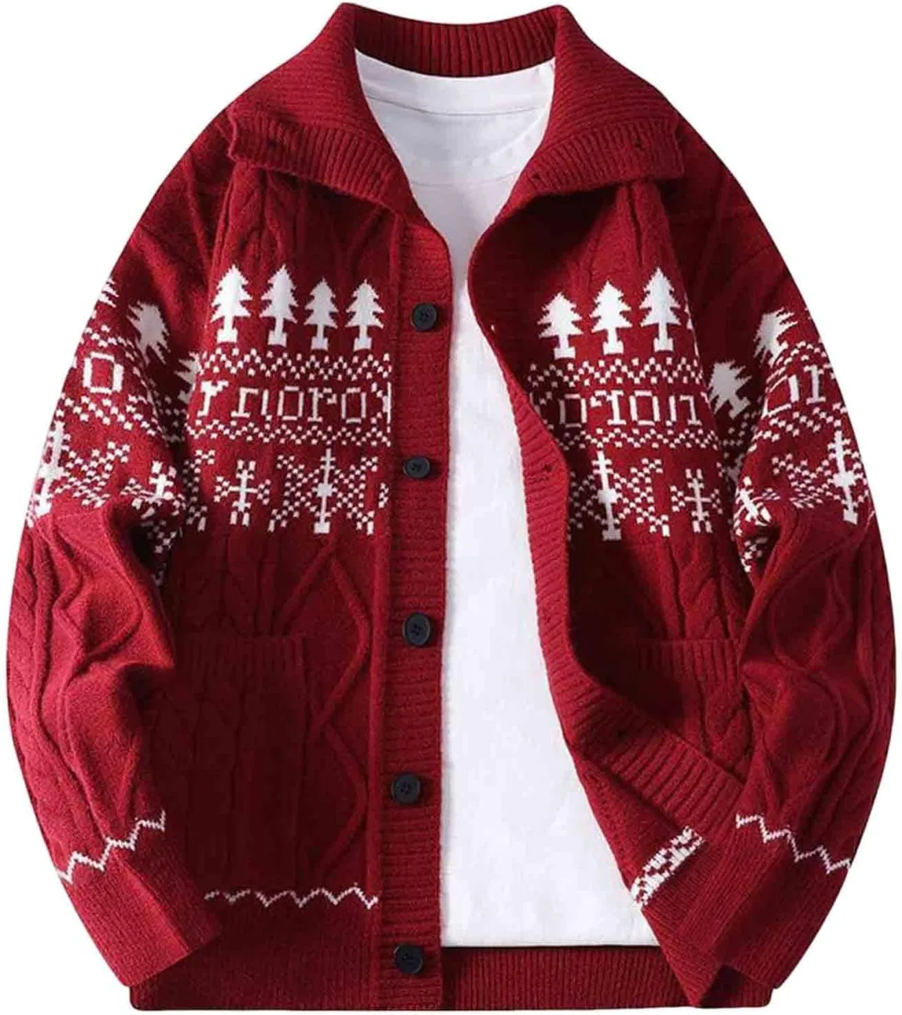 

Мужской кардиган Ugly Christmas Sweaters с воротником-стойкой, кабельной вязкой и карманами