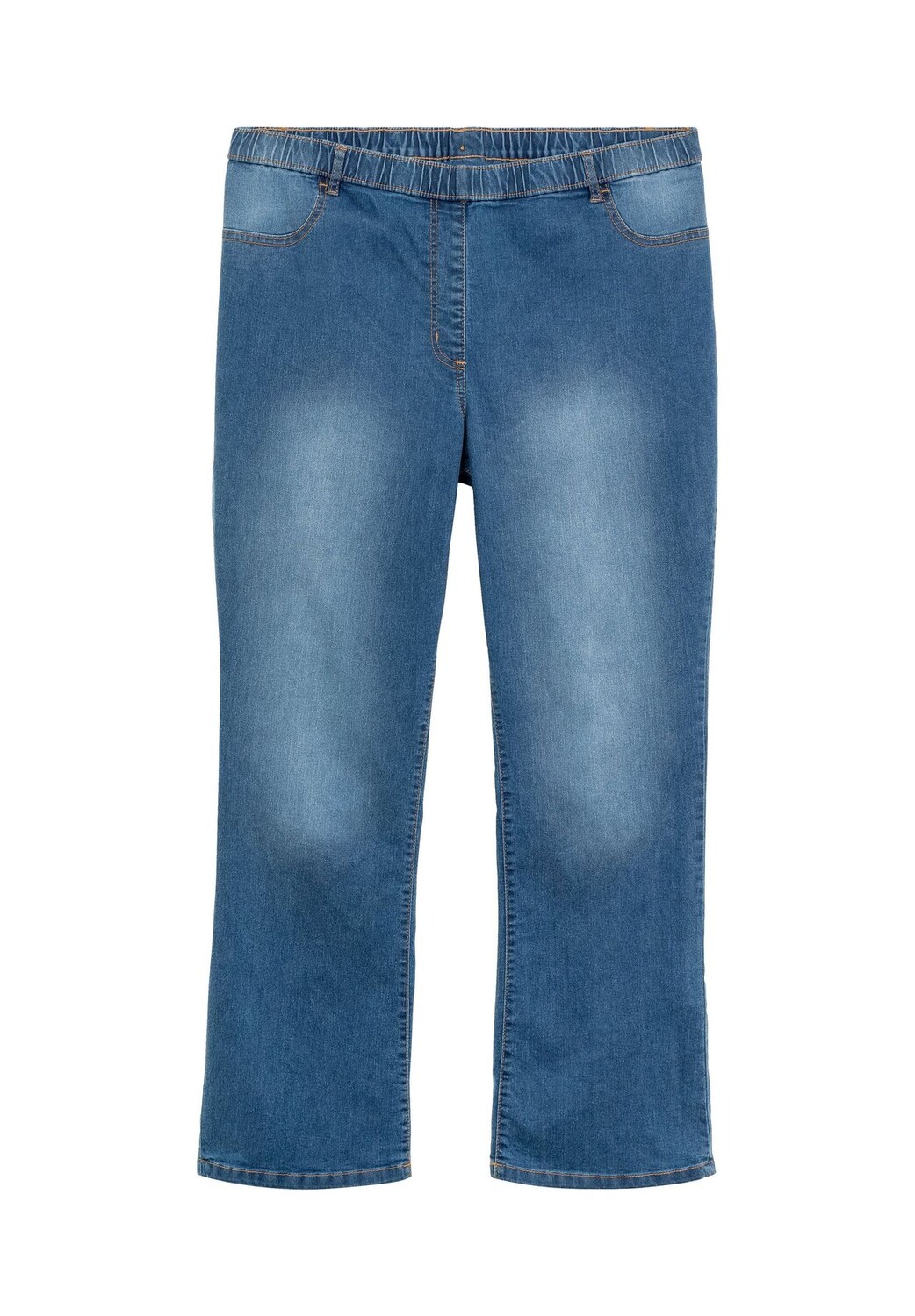 

Джинсы Bootcut с удобным поясом и использованными эффектами sheego, цвет Dark Blue Denim