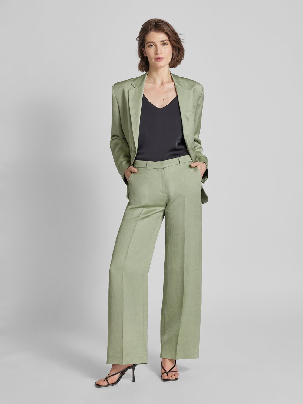 

Льняные брюки прямого кроя со стрелками THE KOOPLES, светло-зеленый