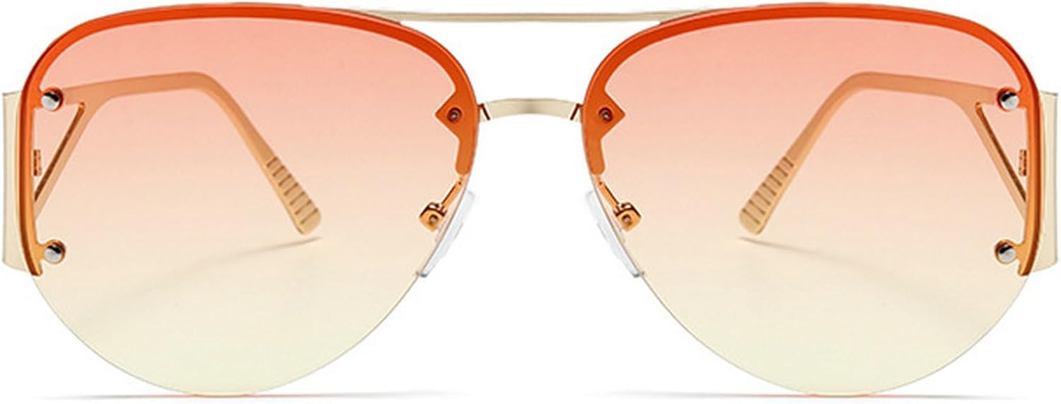 

Ретро-солнцезащитные очки-пилот для мужчин и женщин, большие солнцезащитные очки, модные оттенки цвета шампанского, защита от ультрафиолета UV400 N45 mincl, Pink&yellow