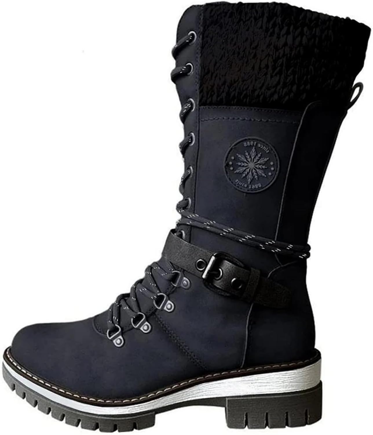 

Женские вязаные ботинки средней длины с пряжкой, зимние теплые, из замши, с шнуровкой, не скользящие, водонепроницаемые, зимние ботильоны, повседневные, с круглым носком, для верховой езды Baxtayel, черный