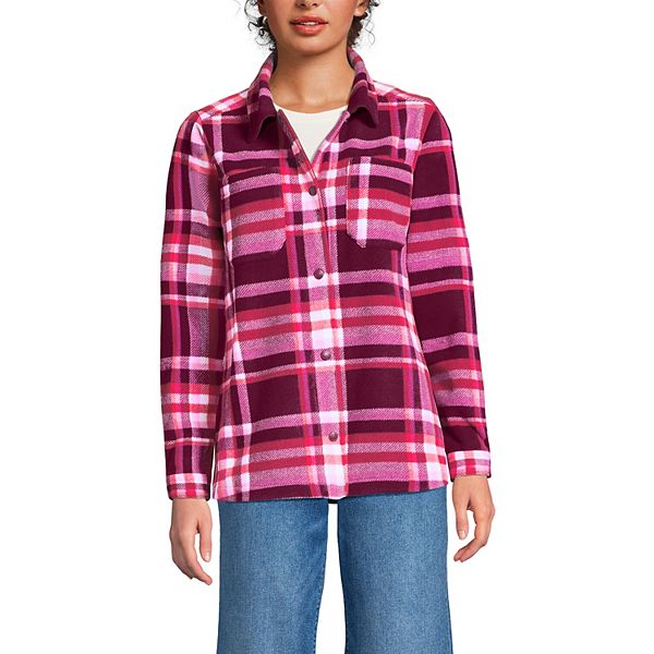 

Женская флисовая рубашка-куртка anyweather Lands' End, Plum Magenta Plaid