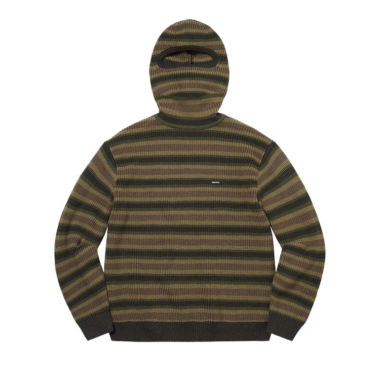 

Свитер Supreme Small Box Balaclava/Turtleneck Sweater Olive Stripe, зеленый