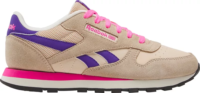

Классические кожаные кроссовки Reebok для начальной школы для детей, розовый/фиолетовый