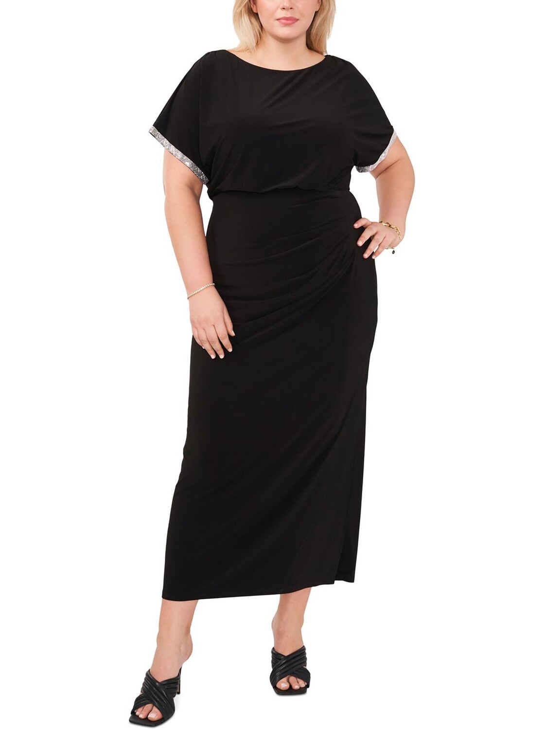 

Плюс женское длинное платье для работы с украшением MSK, черный