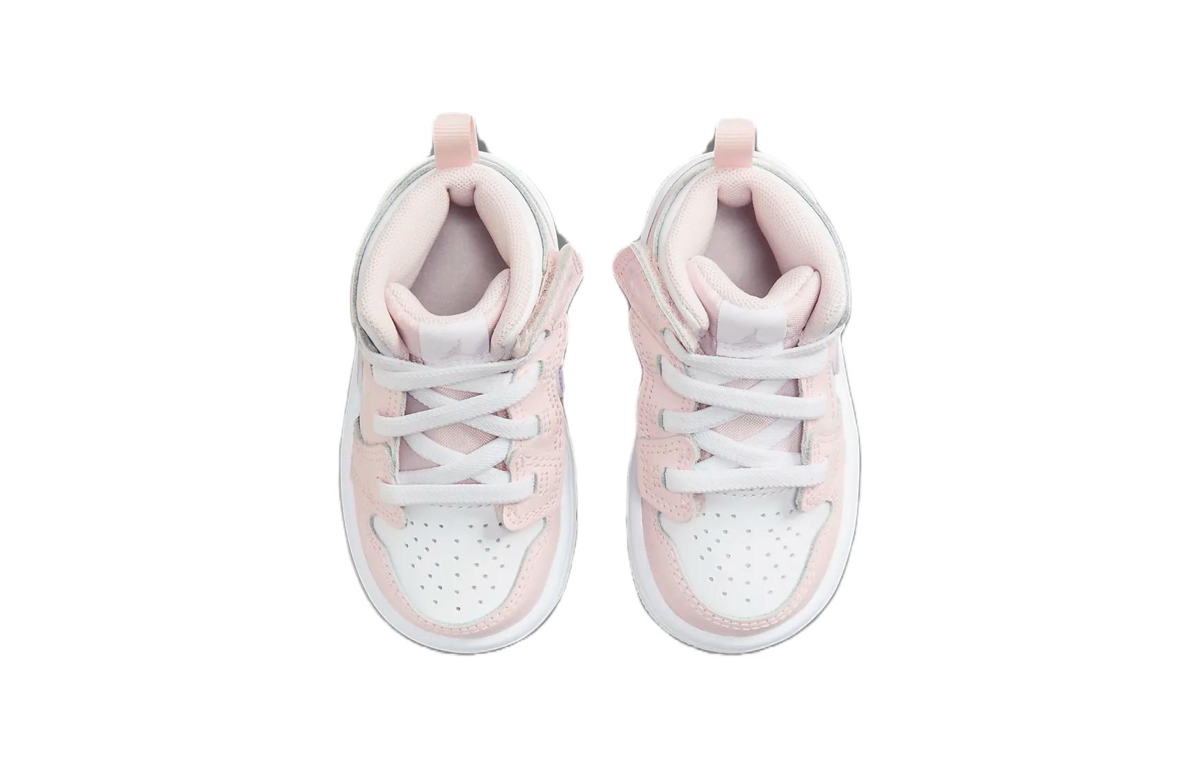 Кроссовки Air 1 Mid с амортизацией, износостойкие, высокие, для младенцев и малышей Jordan, белый/розовый — фото 2