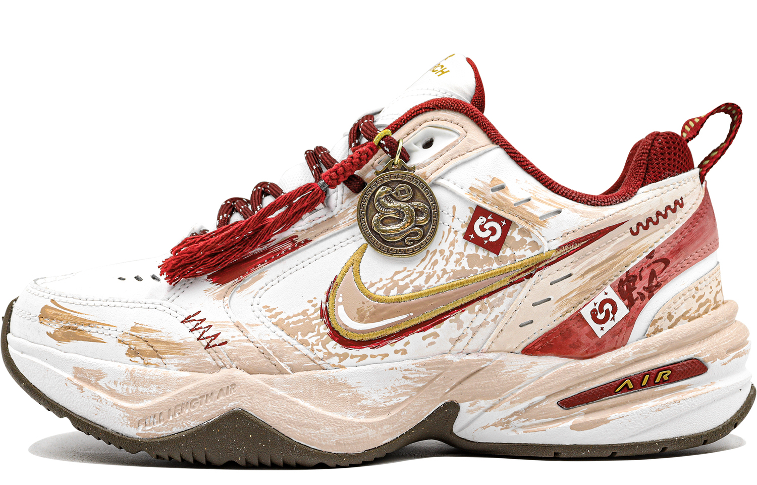 

Air Monarch 4 нескользящие низкие повседневные ботинки unisex beige white red Nike, бежевый белый красный