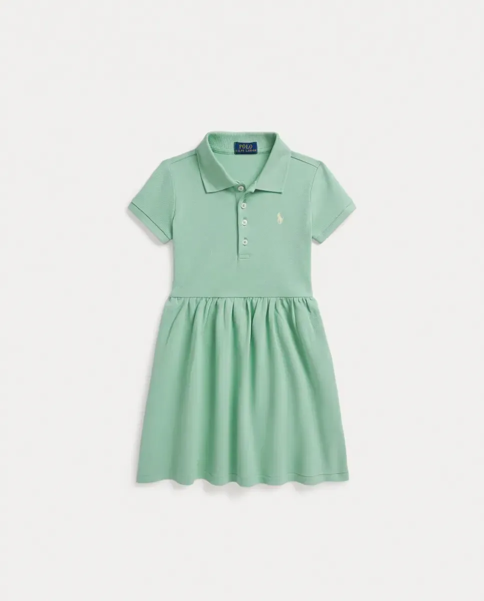 Девочковое платье в стиле поло из эластичного пике Polo Ralph Lauren, бирюзовый